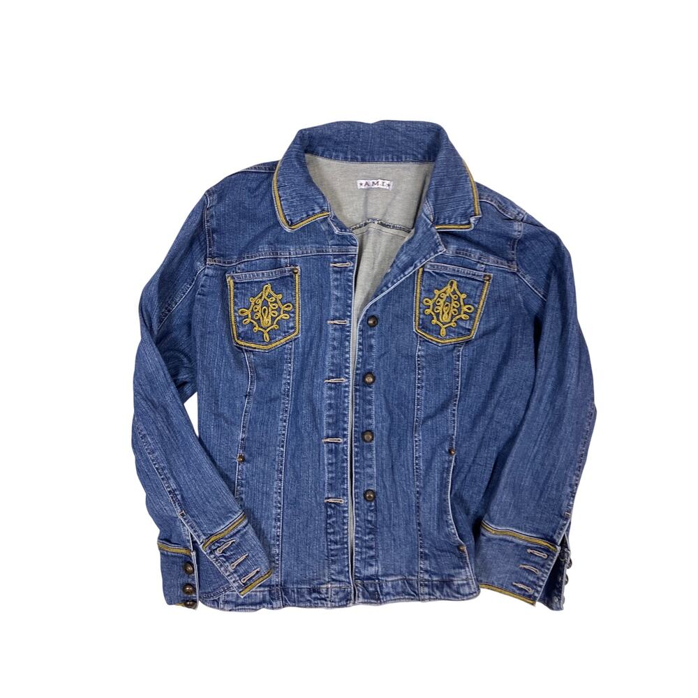 Y2K Denim‎ Jean Jacket Women’s Medium – Embroidered Pockets & Collar Vintage